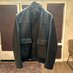Jaguar green Brioni leather jacket